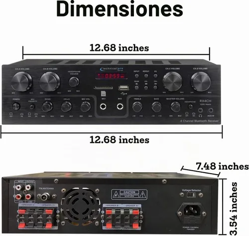 Vista 2 de Technical Pro Kit de sistema de cine en casa con receptor Bluetooth de 4