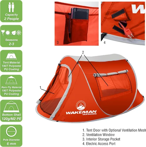 Vista 3 de Wakeman Outdoors - Tienda de campaña para 6 personas, resistente al agua, con mosca de lluvia extraíble y bolsa de transporte, tienda de campaña