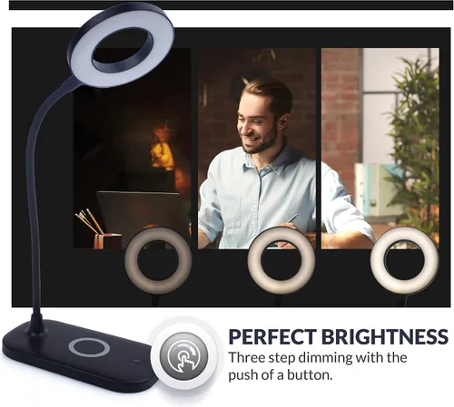 Vista 4 de Newhouse Lighting Zlata - Lámpara de escritorio de oficina con 21 LED y puerto USB, con 21 luces LED y puerto USB, carga inalámbrica