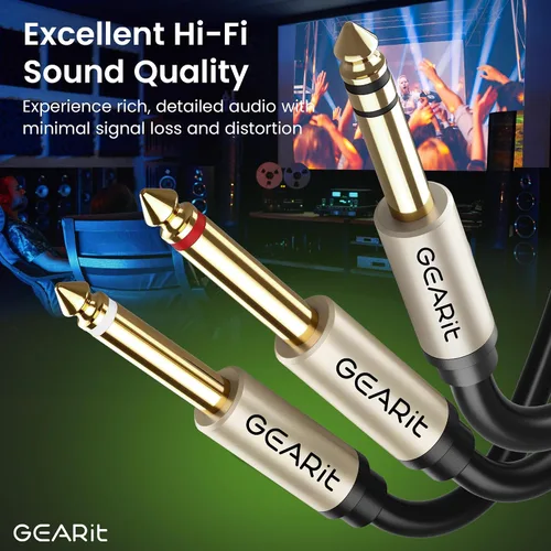 Vista 2 de GEARit Cable de inserción de 10 pies – 1/4 "TRS estéreo macho a doble 1/4" TS mono macho Y-Splitter Breakout Cable, cable de conexión de audio