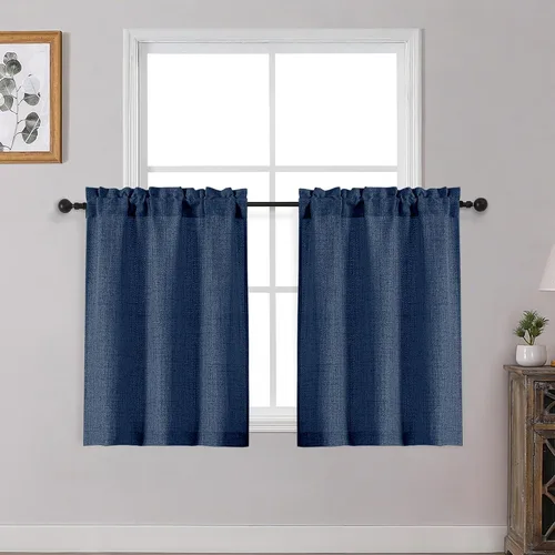 Vista 9 de OWENIE Cortinas de Cocina Negras Sobre Fregadero de 24 Pulgadas de Largo, Juego de 2 Paneles, Cortinas Cortas de Café con Textura Filtrante de Luz