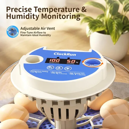 Vista 3 de Incubadora de 12 huevos con pantalla de temperatura y humedad, giro automático de huevos, vela de huevos, recarga automática de agua, para huevos