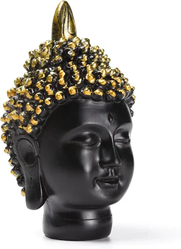Vista 6 de BRABUD Estatua de cabeza de Buda de resina, estatua asiática, zen, decoración para el hogar, oficina, tienda, escritorio, decoración, negro y Negro
