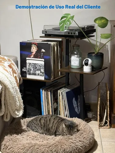 Vista 9 de Bikoney - Soporte Botánico para Tocadiscos con Almacenamiento de Vinilo, Mueble de Mesa para Tocadiscos de Madera con Estante para Discos LP