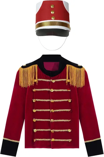 Vista 3 de JEEYJOO Chaqueta unisex de manga larga con cremallera frontal con borlas y banda de marcha, uniforme de Majorette