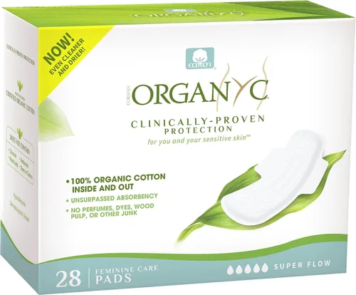 Vista 9 de Organyc - Compresas femeninas de algodón orgánico certificado 100% por dentro y por fuera, 40 unidades, flujo abundante, nuevo empaque de mayor