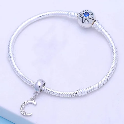 Vista 4 de SoulBeads - Colgantes de plata fina 0,925 de letra inicial, alfabeto A-Z. Dije con cristales compatibles con brazaletes europeos
