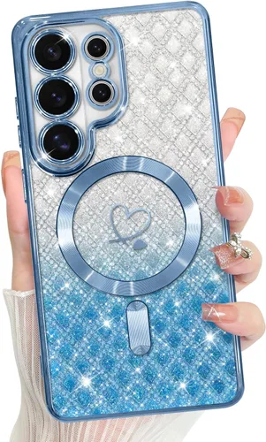 Vista 565 de Bonoma - Funda compatible con Samsung Galaxy S21 Plus, diseño de corazón con purpurina, color rosa Support for MagSafe, Plating Magnetic Case TPU