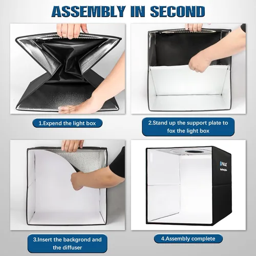 Vista 5 de PULUZ Caja de luz para fotografía, tienda de campaña profesional regulable de 16 x 16 pulgadas + lámpara LED de 15 x 15 pulgadas para fotografía
