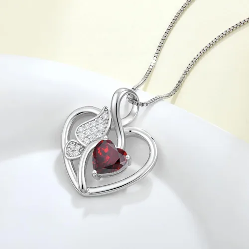Vista 3 de Lwsary Butterfly Necklace 925 Sterling Silver Love Heart Pendant with Birthstone, Jewelry Gift for Woman Mother Mom Wife Her Girlfriend Girl