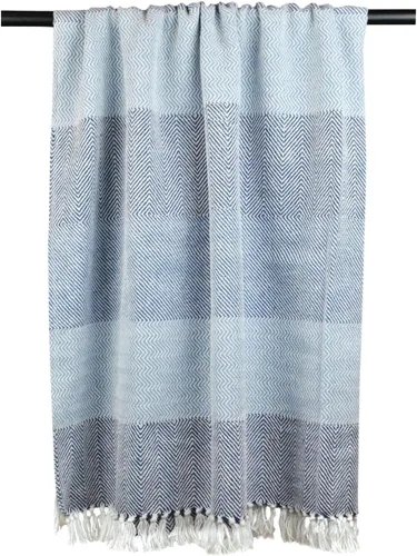 Vista 13 de DII Manta de algodón con diseño de espiga rayada, colección Herringbone, 50x60, Aqua