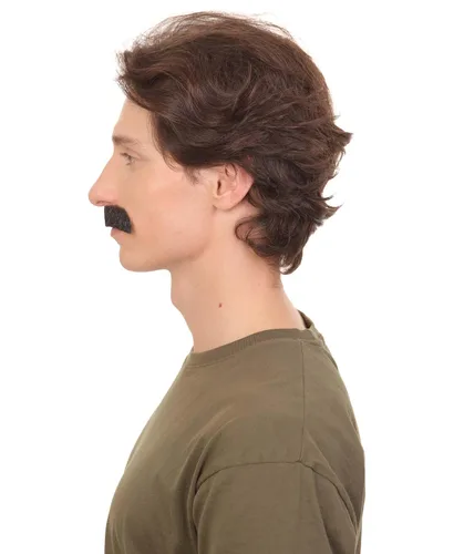 Vista 3 de Hombres adultos falso pelo humano show bigote novedad falso pelo facial color negro ignífugo fibra sintética M-1333-BLK