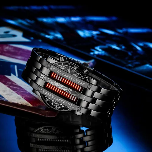 Vista 4 de Binary Matrix Blue led - Reloj Digital para hombre, moda clásica y creativa, color negro chapado