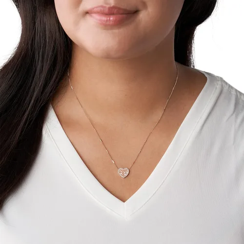 Vista 4 de Fossil collar con dije de acero inoxidable en tono rosa dorado para mujer