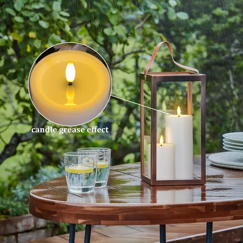 Vista 2 de Velas impermeables parpadeantes con temporizador automático, velas sin llama de plástico blanco con grasa para velas, 3" x 4" 5" 6" 7" Velas LED