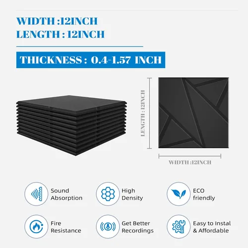 Vista 2 de Paquete de 15 paneles acústicos de pared de 12 x 12 pulgadas, paneles acústicos decorativos, paneles de pared absorbentes de sonido para el hogar