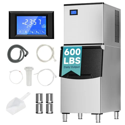 Vista 14 de EUHOMY Máquina comercial para hacer hielo, 1000 libras/24 horas, máquina de hielo industrial con contenedor de almacenamiento de 300 libras, lista