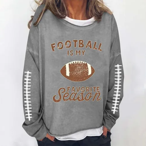 Vista 2 de Mnyycxen Sudadera con estampado de letras para mujer, diseño de fútbol es mi temporada favorita, suéter divertido de manga larga, suéter de invierno