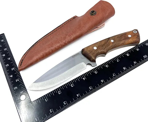 Vista 5 de Cuchillo Bushcraft hecho a mano con hoja de acero alemán 4116 inoxidable de 4-1/2 pulgadas, funda de cuero auténtico, mango de nogal de espiga