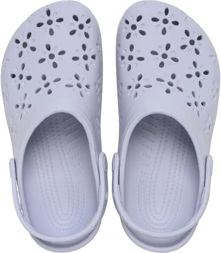 Vista 3 de Crocs Zuecos clásicos unisex para adultos con diseño floral recortado, Luna violeta, 8 mujer/6 hombre