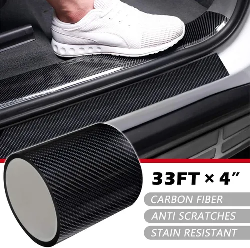 Vista 10 de CloudBuyer Protector universal para borde de puerta de automóvil, película de vinilo negro brillante 5D de fibra de carbono con protección