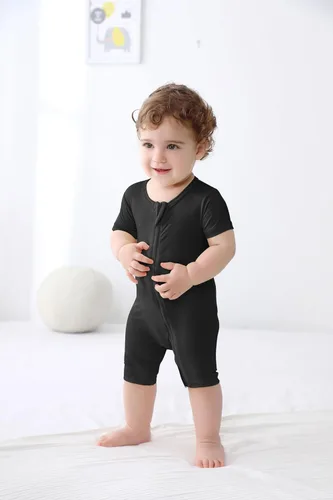 Vista 4 de GUISBY Rayón hecho de pijama de bambú para bebé, mameluco de manga corta sin pies, con cremallera de 2 vías