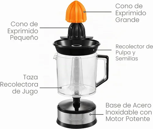 Vista 6 de Elite Gourmet Exprimidor de cítricos ETS047, 2 conos, 1.2L, negro/acero