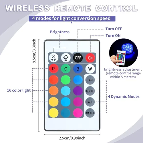 Vista 3 de Mudder Paquete de 12 luces LED sumergibles con control remoto de 2.8 pulgadas, luces LED subacuáticas impermeables para piscina, lámpara LED
