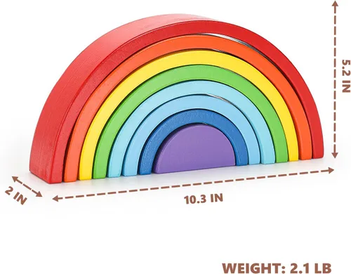Vista 5 de TUOWITA Juguete apilable de madera arco iris, juego grande de arco apilador de madera, bloques de construcción de arco Montessori, bloques