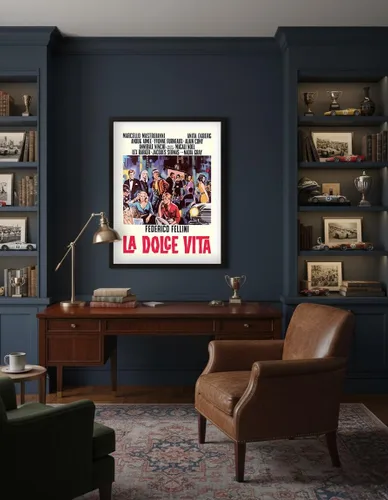 Vista 4 de La Dolce Vita de Federico Fellini con Marcello Mastroianni Anita Ekberg - Póster vintage de película italiana por Sandro Simeoni c.1960 - Impresión