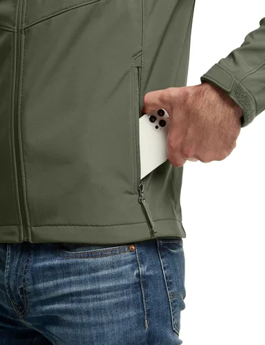 Vista 7 de TSLA - Chaqueta de invierno Softshell con cierre completo para hombre diseño con forro de vellón impermeable y resistente al viento para deportes al