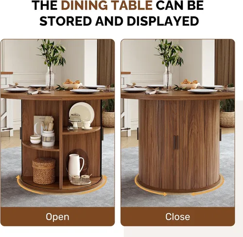 Vista 18 de Miereirl Moderno juego de comedor de 5 piezas para mesa redonda de madera de 4,31.5 pulgadas con estante de almacenamiento semiabierto y puerta
