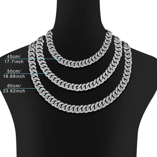 Vista 2 de Hicarer 2 piezas de cadena cubana de 0472in collar de cadena de eslabones fuertes y pesados para hombres y mujeres Aleación diamantes de Aleación