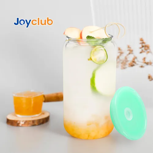Vista 3 de Joyclub Paquete de 8 tapas acrílicas y 8 vasos de vidrio con tapas acrílicas y pajitas