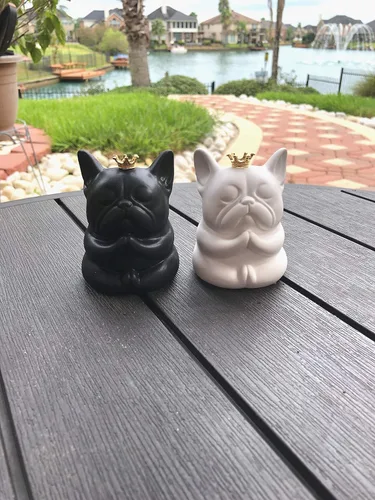 Vista 4 de Estatua de Bulldog francés francés, hecha a mano, súper linda, estatua Zen sentada (blanco)