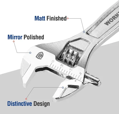 Vista 3 de WORKPRO - Llave ajustable de 4 pulgadas de servicio pesado con escala imperial y métrica, llave premium de acero Cr-V, cromada
