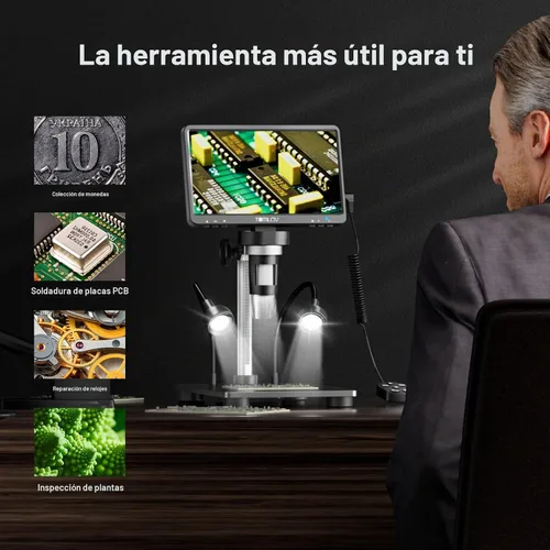 Vista 8 de TOMLOV Microscopio Digital DM9B de 7": Microscopio Lupa para Monedas 1080P 1200X, Microscopios de Soldadura LCD con Enfoque Ultra-Preciso de 12MP