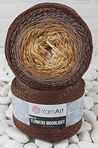 Vista 9 de YarnArt Flowers Moonlight - Hilo de algodón con purpurina, suave, ganchillo arcoíris, tejido a mano de lúrex metálico, pastel plateado, algodón