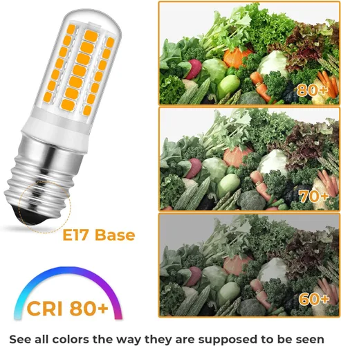 Vista 4 de Bombillas LED E17 para microondas sobre estufa, 6000 K/3000 K regulables para microondas, equivalente a 20 W, 30 W, 35 W, bombillas halógenas