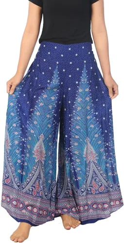 Vista 12 de Lannaclothesdesign Boho Palazzo Pants Women Pavo real colorido negro