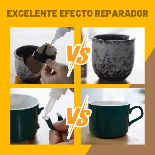 Vista 3 de Super pegamento líquido de cerámica, adhesivos de cianoacrilato instantáneo transparente para reparación de cerámica, apto para alimentos, pegamento