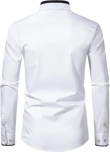 Vista 2 de SIR7 Camisa de vestir para hombre, ajuste regular, casual, de manga larga, sin arrugas, elástica, con bolsillo