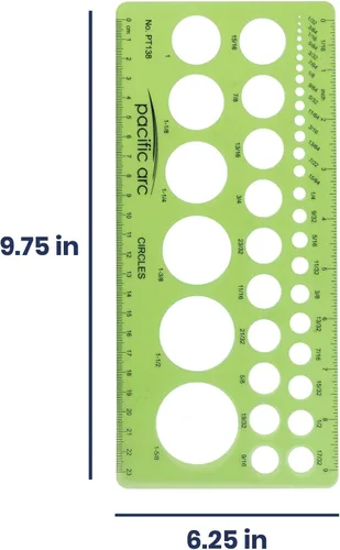 Vista 2 de Guía de plantilla de círculos Pacific Arc, 40 círculos perfectos desde 1/32 hasta 1 5/8 pulgadas con graduaciones en pulgadas y métricas