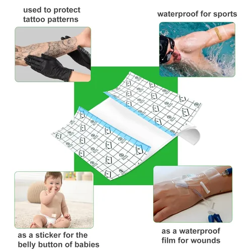 Vista 5 de 3 rollos de vendaje de cuidado posterior de tatuaje, película impermeable para tatuaje, cinta de parche de segunda piel, cinta curativa