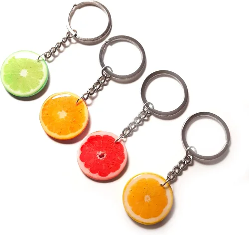 Vista 5 de Fruit Keychain Handmade Orange Slice Handbag Charm Grapefruit Citrus Keyring Lime Bright Summer Vegeterian Gift Idea Pamelo Polymer Clay Key Chain