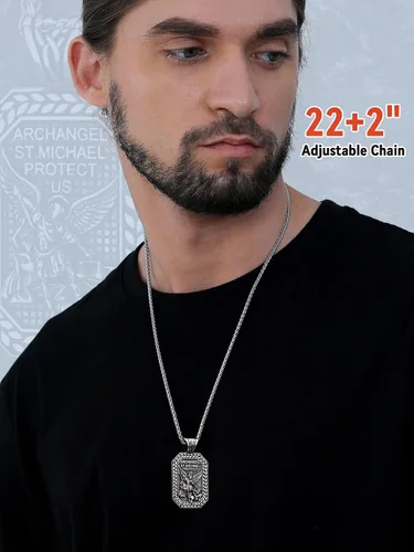 Vista 2 de FaithHeart Saint Michael Necklace, Stainless Steel18K Gold Plated St Michael the Archangel Pendant Amulet for Men Women with Gift Packaging