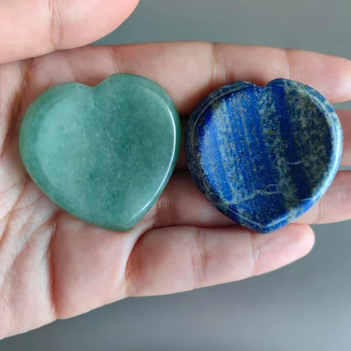 Vista 10 de 2 piedras de corazón preocupadas por la ansiedad, bolsillo en la palma del pulgar, meditación de energía positiva, cristal curativo de chakras, 7