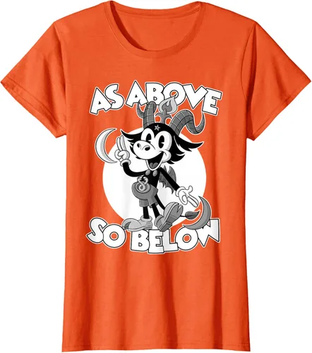 Vista 43 de Camiseta de dibujos animados retro de Baphomet Pagan As Above So Below, Negro, S