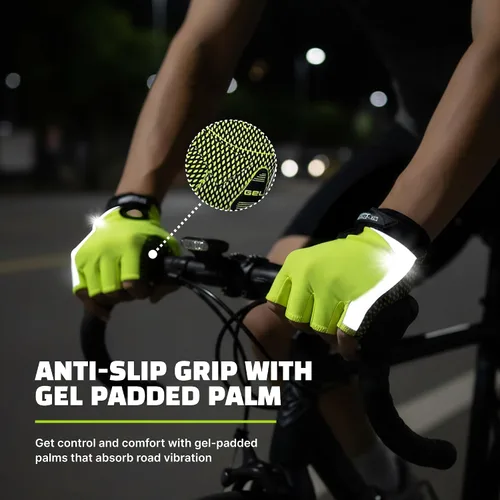 Vista 10 de Guantes reflectantes para bicicleta de verano, guantes de ciclismo fluorescentes de alta visibilidad con acolchado de gel y golpes antideslizantes