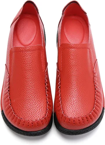Vista 9 de UZB Mocasines de cuero sin cordones para mujer, cómodos zapatos de plataforma casuales